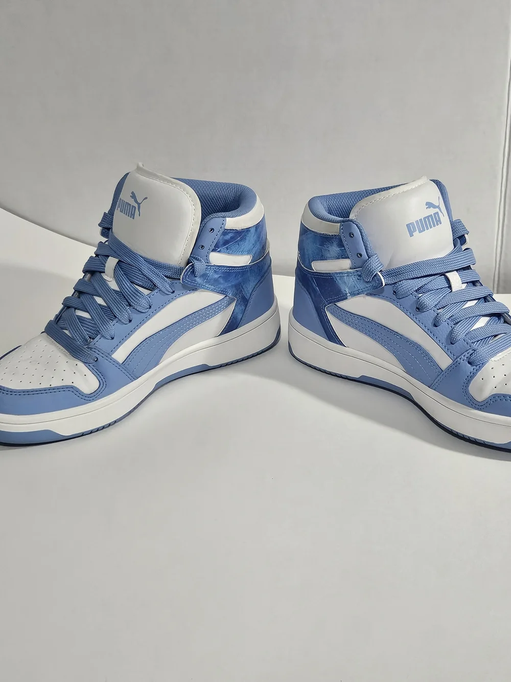 PUMA Rebound LayUp Mid White / Day Dream Blue Marble High Top Sneakers